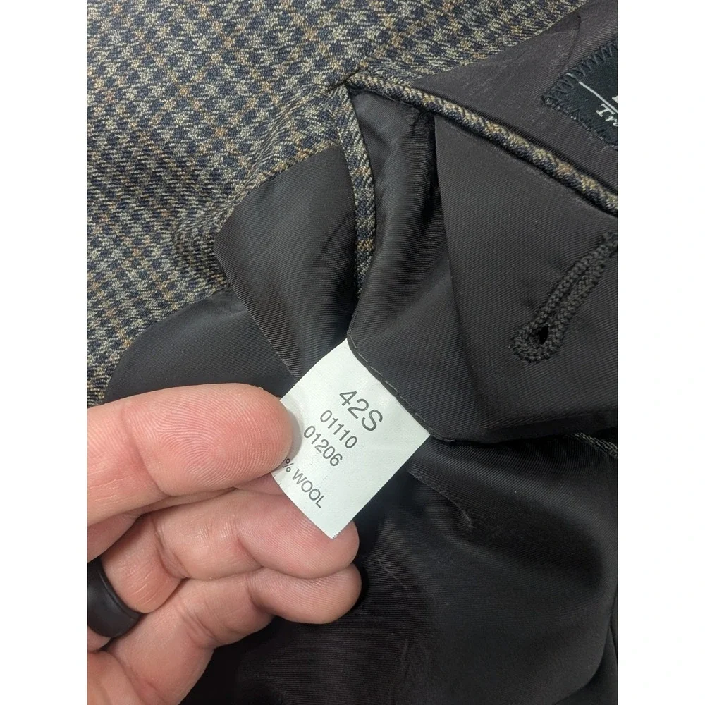 Jos. A Bank Blazer Sport Jacket 100% Wool Gray Gingham Plaid 42S 44